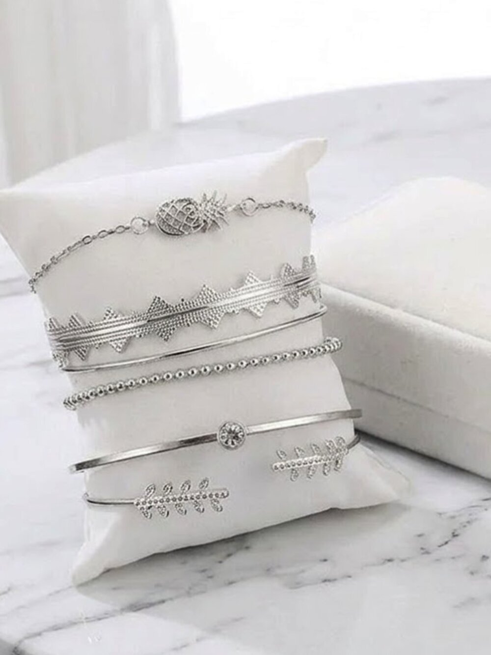 Pineapple Aztec Silver Dangle Bracelet Set
